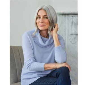 Woolovers Women's Cashmere & Merino Knitted Cowl Neck Jumper Soft Periwinkle S